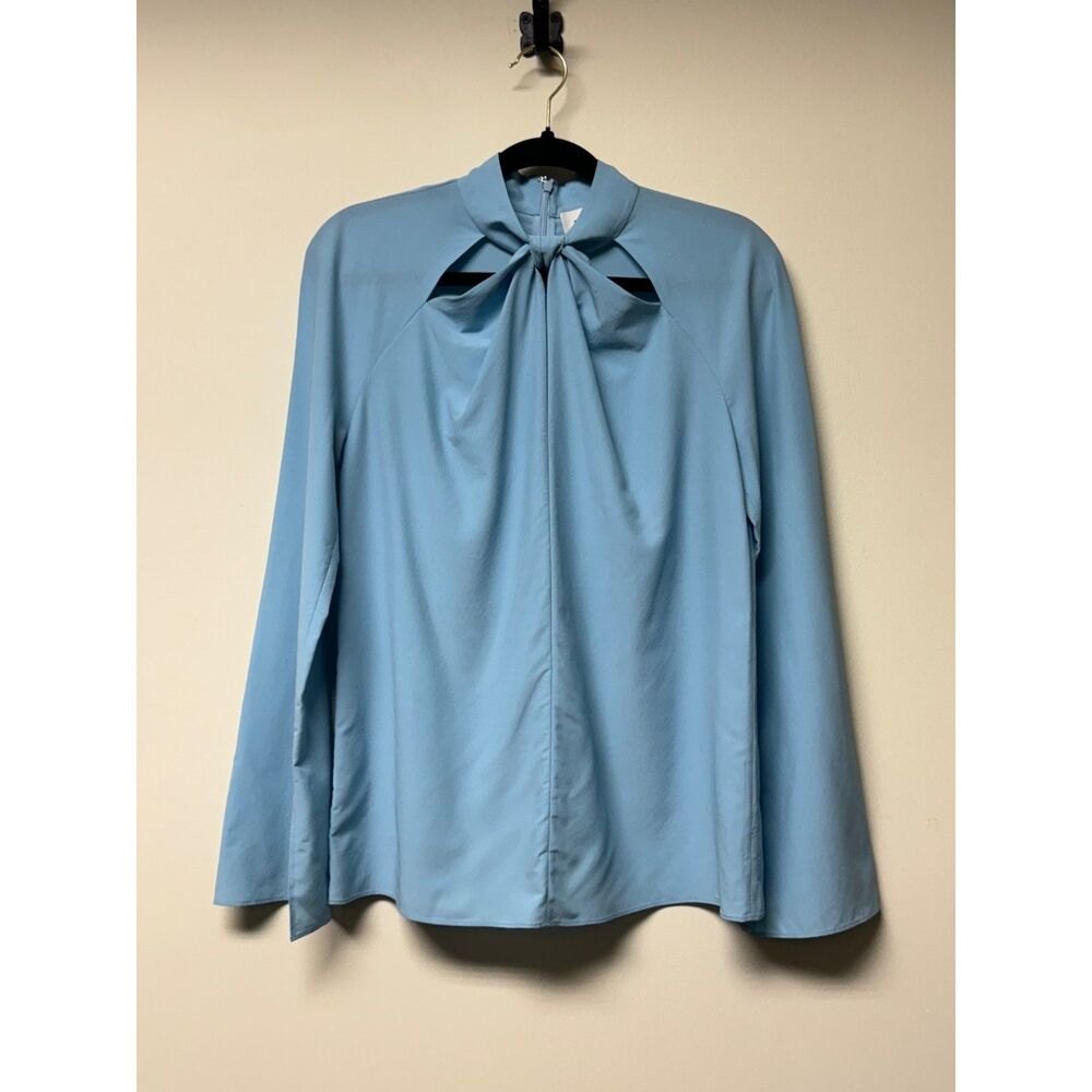 NWOT ST. JOHN Knotted Front Light Blue Silk Blend Blouse, Sz S